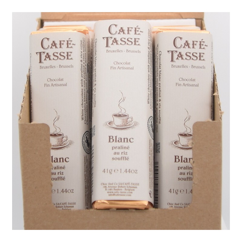 Barre de chocolat blanc praliné riz soufflé