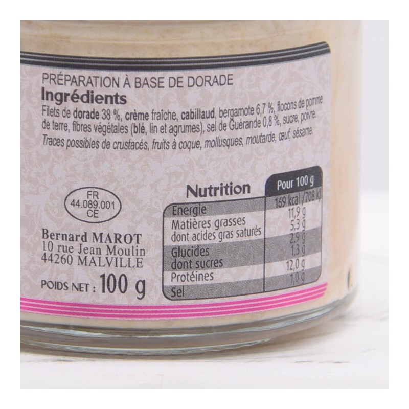 rillettes de poissons Filets de dorade sel de Guérande et citron bergamote