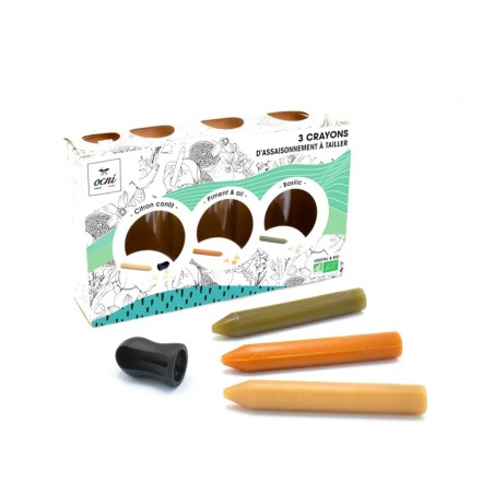 Coffret 3 crayons OCNI citron confit, piment et ail, Basilic