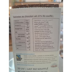 Tablette bio de chocolat au lait riz soufflé